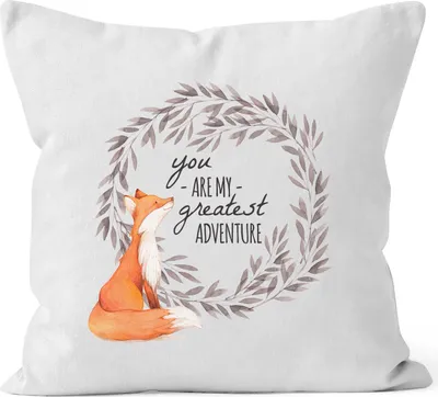 Produktbild von Kissenbezug Geschenk Liebe You are my greatest adventure Fuchs Fox Kissenhülle Dekokissen 40x40 Baumwolle MoonWorks® weiß 40cm x 40cm