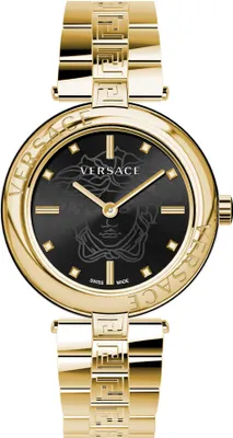 Zdjęcie produktu dla Versace VE2J00721 New Lady czarne złoto bransoletka ze stali nierdzewnej zegarek damski NOWOŚĆ