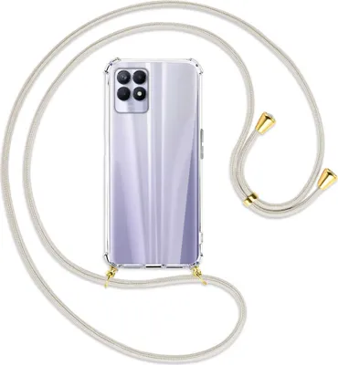 Produktbild von Handykette Backcover-Schutzhülle mit Band (Metall goldfarben) für Realme 8i - broken white