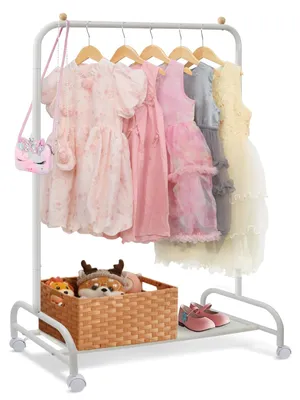Kinderkleiderständer mit Ablage, auf Rollen, 115 cm, weiß
