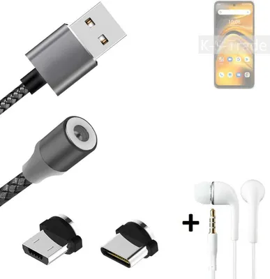 Produktbild von K-S-Trade® Hochwertiges Magnet-Lade-kabel Sync-Kabel Daten-Kabel + Kopfhörer kompatibel mit UMIDIGI A13 Pro 5G mit USB-Typ-C-Anschluss und