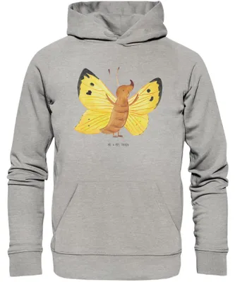 Produktbild von Mr. & Mrs. Panda Nachhaltiger Hoodie Schmetterling Zitronenfalter Größe L - Heather Grey - Geschenk, Sweatshirt mit Kapuze, Liebe, Pullover, Fakt, Fakten, Pulli