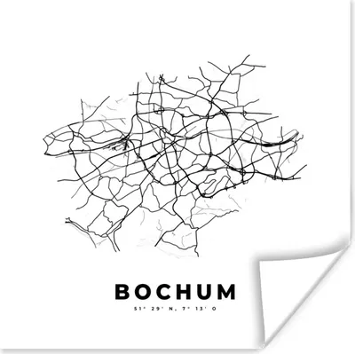 Produktbild von MuchoWow® Poster Deutschland - Bochum - Stadtplan - Karte - Schwarz-Weiß - Karte 75x75 cm - Wand Dekoration