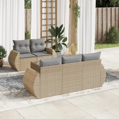 Produktbild von 6-tlg. Garten-Sofagarnitur mit Kissen Beige Poly Rattan 3253436