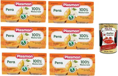 Produktbild von Plasmon Frutta Pera 6x (2x104g) Nur mit italienischen Birne, natürlich, mit Zugabe von Vitamin C + Italian Gourmet polpa 400g