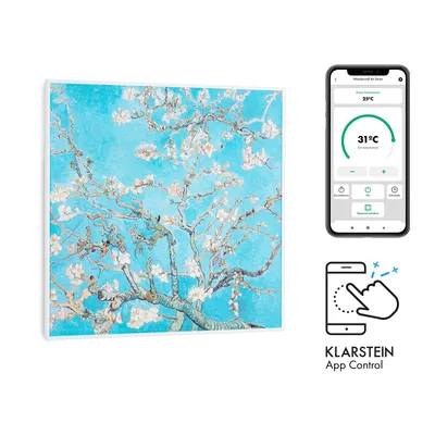 Produktbild von Klarstein Infrarotheizung mit Thermostat, 350W Elektroheizung, Smart Home Bild-Infrarotheizung zur Wandmontage, IR mit IoT/WiFi App-Control, Feuchtraum Heizkörper CO2-Frei, Elektro Wand Heizung 60x60