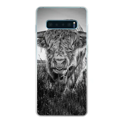 Produktbild von MuchoWow® Handyhülle Schutzhülle Hülle für Samsung Galaxy S10 Plus Schottischer Highlander - Schwarz und Weiß Silikon Softcase Handy Hülle - Schutzhülle