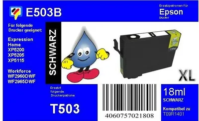 Produktbild von T503XL schwarz TiDis Druckerpatrone mit 18ml Inhalt - ersetzt C13T09R14010
