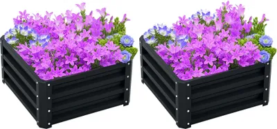 Image de Outsunny Lot de 2 jardiniššres suršŠlevšŠes en acier galvanisšŠ 60 x 60 x 30,5 cm, carre potager de jardin pour lšŠgumes, fleurs et herbes, gris