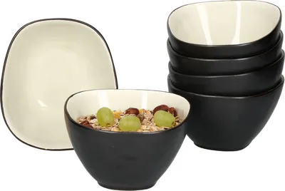 Zdjęcie produktu dla Van Well Elements 6-częściowy zestaw miseczek do płatków śniadaniowych | 650 ml | kolekcja zastawy stołowej | kamionka szkliwiona | małe miseczki do sałatek | 4 kolory