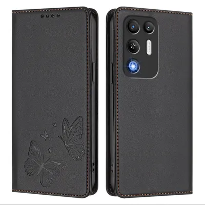 Obrázek produktu pro Kožené pouzdro pro ZTE nubia RedMagic 11 Air, motýlí ražbou, peněženkové flip pouzdro se stojánkem Černá
