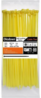 Immagine prodotto di Fascette stringicavo gialle, 200 mm x 3,6 mm, confezione da 100 pezzi, resistenti ai raggi UV, in nylon, con resistenza alla trazione di 18,2 kg