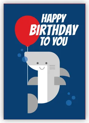 Produktbild von 4x Coole Geburtstagskarte mit Hai und Luftballon: Happy Birthday to you