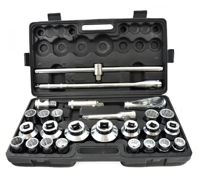 Immagine prodotto di Set bussole bi-esagonali con cricchetto e prolunghe 3/4" 1'', 21-65 mm, 26 pezzi Geko