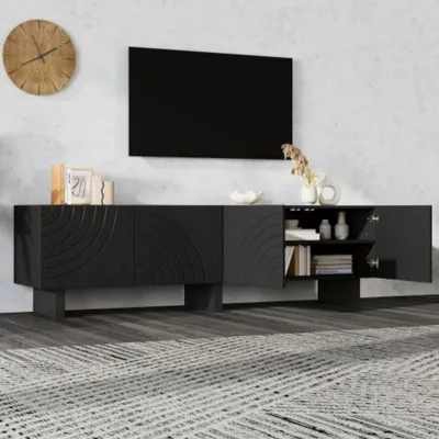 Produktbild von TV-Schrank,Lowboard für Wohnzimmer,Fernsehschrank mit 4 Türen, TV-Halterung, Aufbewahrungsschrank für 75-Zoll-Fernseher 180 × 40 × 55 cm