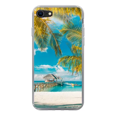 Produktbild von MuchoWow® Handyhülle Schutzhülle Hülle für iPhone SE 2022 Strand - Palme - Meer Silikon Softcase Handy Hülle - Schutzhülle