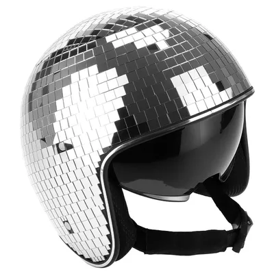 Produktbild von Disco Helm Spiegelhelm Party Helm 25cm silber mit Visier verstellbar Glasmosaik DJ Club Kostüm Zubehör für Festival Party Erwachsen