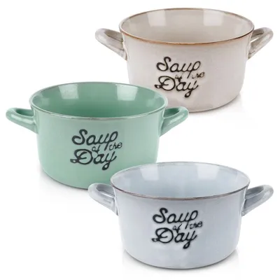 Image de SIAKI Collection | Tasses à soupe en céramique - lot de 3 - Bols à bouillon multicolores 600 ml