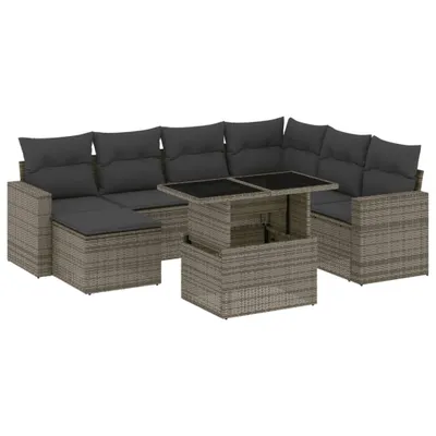 Produktbild von vidaXL 8-tlg. Garten-Sofagarnitur mit Kissen Grau Poly Rattan