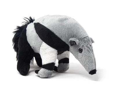 A plush toy anteater is shown against a white background.