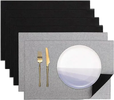 Productafbeelding van Famanu placemats, wasbaar, dubbelzijdig, antislip, set van 6, lichtgrijs-zwart, 45 x 30 cm