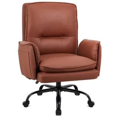 Produktbild von IWMH Bürostuhl, Ergonomischer Schreibtischstuhl mit Armlehnen, Kunstleder Sofa mit Rollen, Höhenverstellbar Chefsessel für Büro, Wohnzimmer - Braun