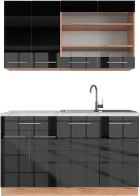 Obrázok produktu pre Jednolôžková kuchyňa Vicco Fame-Line Antracit vysoký lesk/dub Goldkraft 140 cm , AP Marble, Model 42702