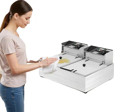 Produktbild von Frittiermaschine, Edelstahlkonstruktion, Doppelbehälterkapazität, Hellgrau