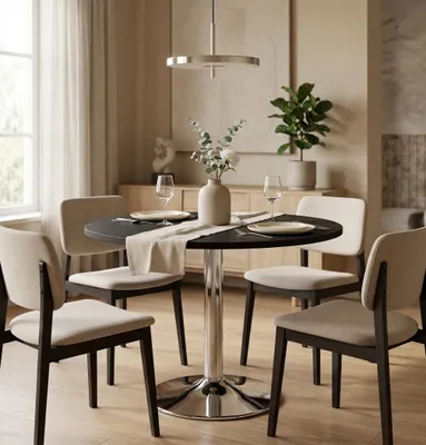 Produktbild von Runder Esstisch VICTORY 70 cm – SILVER SCHWARZ Smoke, moderner Küchentisch mit Metallfuß, skandinavisches Design