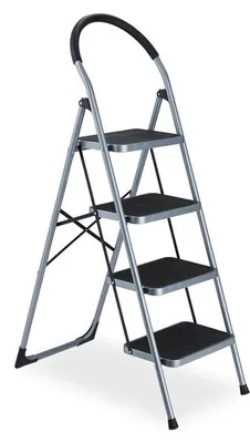 Produktbild von Famanu Haushaltsleiter 4 Stufen - Grau/Schwarz