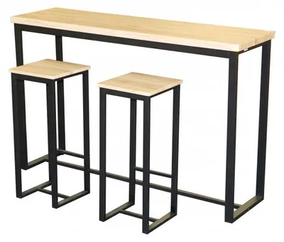 Image de Table de bar murale avec 2 tabourets - Dock - Noir et chêne