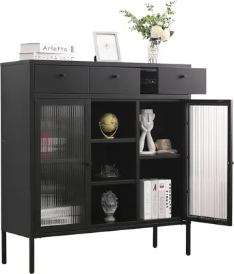 Produktbild von Mein-Regal Kommode Paris aus Metall mit Schubladen und Glastüren Schwarz