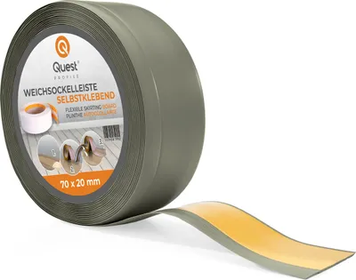 Produktbild von QUEST Weichsockelleiste Selbstklebend 70x20mm, 1m, Sockelleiste Knickleiste aus PVC Kunststoff, Flexible Fußleiste, olivgrün