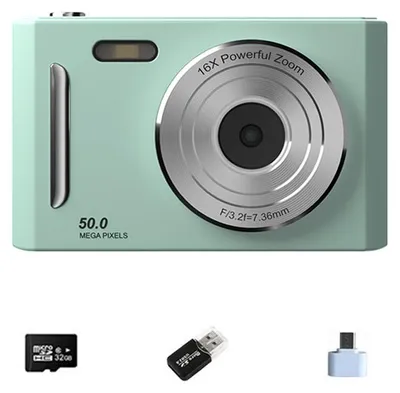 Produktbild von ZELURXX Kompakte Digitalkamera mit Dualkamera, 1080P Video, 16-fach Zoom, Beauty-Filter, USB-C, für Schüler und Reisen, 64GB, Grün