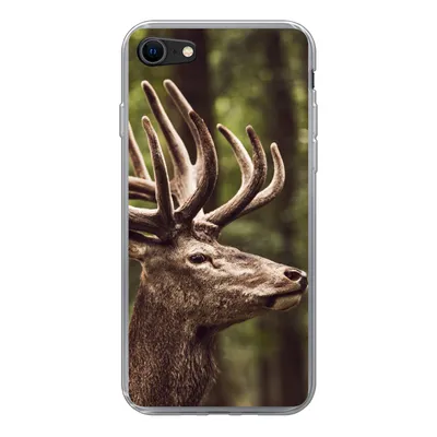 Produktbild von MuchoWow® Handyhülle Schutzhülle Hülle für iPhone SE 2020 Hirsch - Natur - Geweih - Wald - Tiere Silikon Softcase Handy Hülle - Kartenbesitzer
