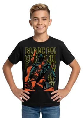 Produktbild von Spreadshirt Avengers Superheld Black Panther Teenager T-Shirt, 134/146 (9-11 Jahre), Schwarz
