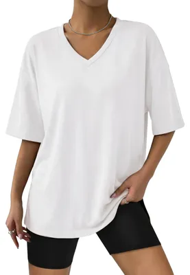 Immagine prodotto di T-shirt oversize da donna - Cotone, maniche corte, bianco