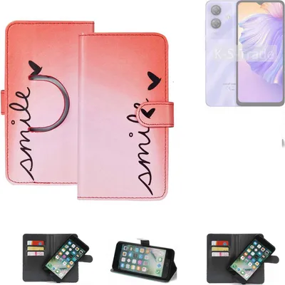 Produktbild von K-S-Trade Schutzhülle Handyhülle kompatibel mit Ulefone Note 21 Hülle cover bookstyle Etui ''smile'' rot Standfunktion Kameraschutz (1Stk)