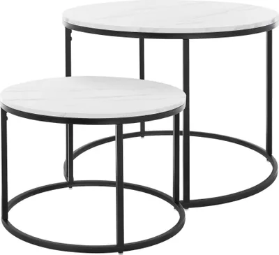 Produktbild von ML-Design Beistelltisch 2er Set, 50x35,5/60x45 cm, Weiß, aus Metall und Holz in Marmoroptik, Holz Tische in 2 Größen, 2x Satztische ,Couchtische, Wohnzimmertisch, Sofatisch, Kaffeetisch, Tisch