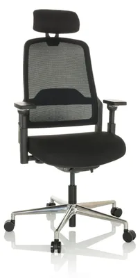 Produktbild von hjh OFFICE Profi Bürostuhl TERARO AX Ergonomischer Schreibtischstuhl mit Armlehnen (höhenverstellbar) Stoff / Netzstoff Schwarz Drehstuhl für Büro, Zuhause
