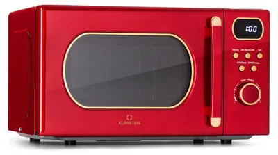 Obrázok produktu pre Klarstein, mikrovlnka s grilom 3 v 1, 20 l, 800 W, s funkciou rozmrazovania a pizze, otočný tanier, jednoduchá obsluha, z nehrdzavejúcej ocele, červená