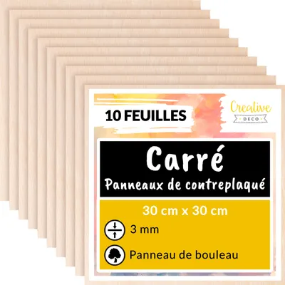 Image de Creative Deco 10 x Contreplaqué Carré 300 x 300 x 3mm +/-0,5mm Bois Brut Bouleau