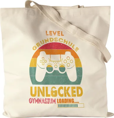 Produktbild von Level Grundschule Unlocked Gymnasium Loading Jutebeutel Stoffbeutel 5. Klasse Konsole Lernen Schule Bildung Abschluss