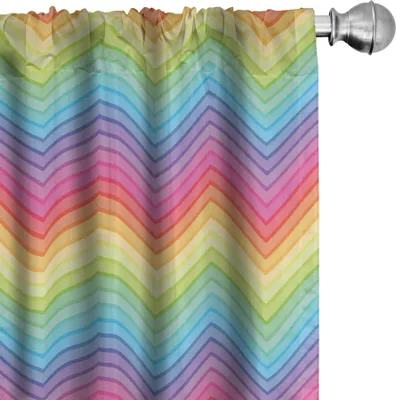 Produktbild von ABAKUHAUS Regenbogen Vorhänge, Gardinen, Bunter Zickzack-Zickzack Muster-geometrische moderne scharfe Entwurfs-Fantasie-Illustration, 2 Stück 75 x 225 cm, Mehrfarbig