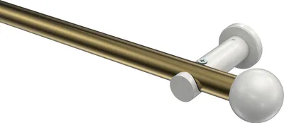 Produktbild von Interdeco Gardinenstange / Vorhangstange Messing Antik / Weiß, Typ Platon Luino (Kugel) ohne Ringe, 20 mm Ø 1-läufig, 180 cm