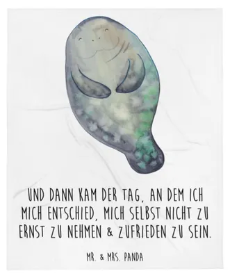 Produktbild von Mr. & Mrs. Panda Decke Seekuh Happy - Weiß - Geschenk, Freundin, Zufrieden, Sofaüberwurf, Respekt, Urlaub, Kuscheldecke, Selbstliebe, Plüschdecke, Achtsamkeit, Tagesdecke