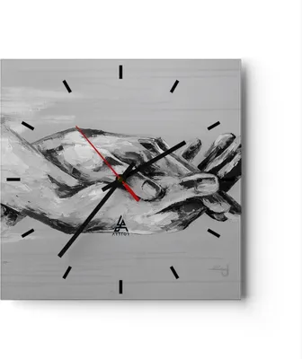 Produktbild von Wanduhr - Quadrat - Glasuhr - Handschriftlich Hände Schwarzweiß - 30x30cm - Schleichendes Uhrwerk - Lautlos - zum Aufhängen bereit - Dekoration Modern - Wanddekoration aus Glas - C3AC30x30-4566