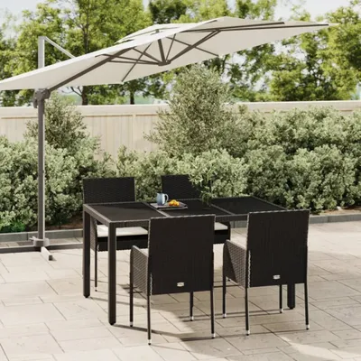 Produktbild von 5-tlg. Garten-Essgruppe mit Kissen Schwarz Poly Rattan , Gartenmöbel-Sets Design 2024