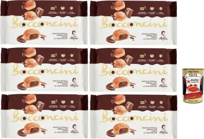 Produktbild von Matilde Vicenzi millefoglie Bocconcini al cioccolato, Blätterteigbacken, knusprige und zarte, süße Snack aus raffiniertem Gebäck, gefüllt mit Schokoladencreme 6x 100g + Italian gourmet polpa 400g