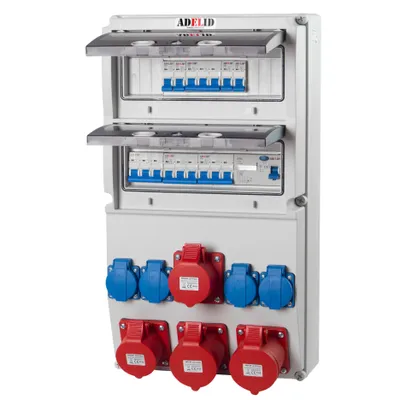 Produktbild von Baustromverteiler Wandverteiler 2x 32A 2x16A CEE Dose 4x230V Steckdose SCHUKO Komplett FI LS Schalter